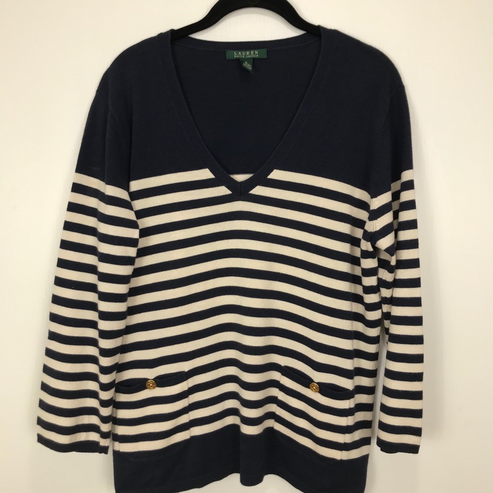 Lauren Ralph Lauren Blue Striped Cotton Sweater XL